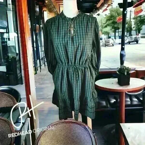 Draper James Green Black Plaid Long Puff Sleeve Dress Size 1X NWT